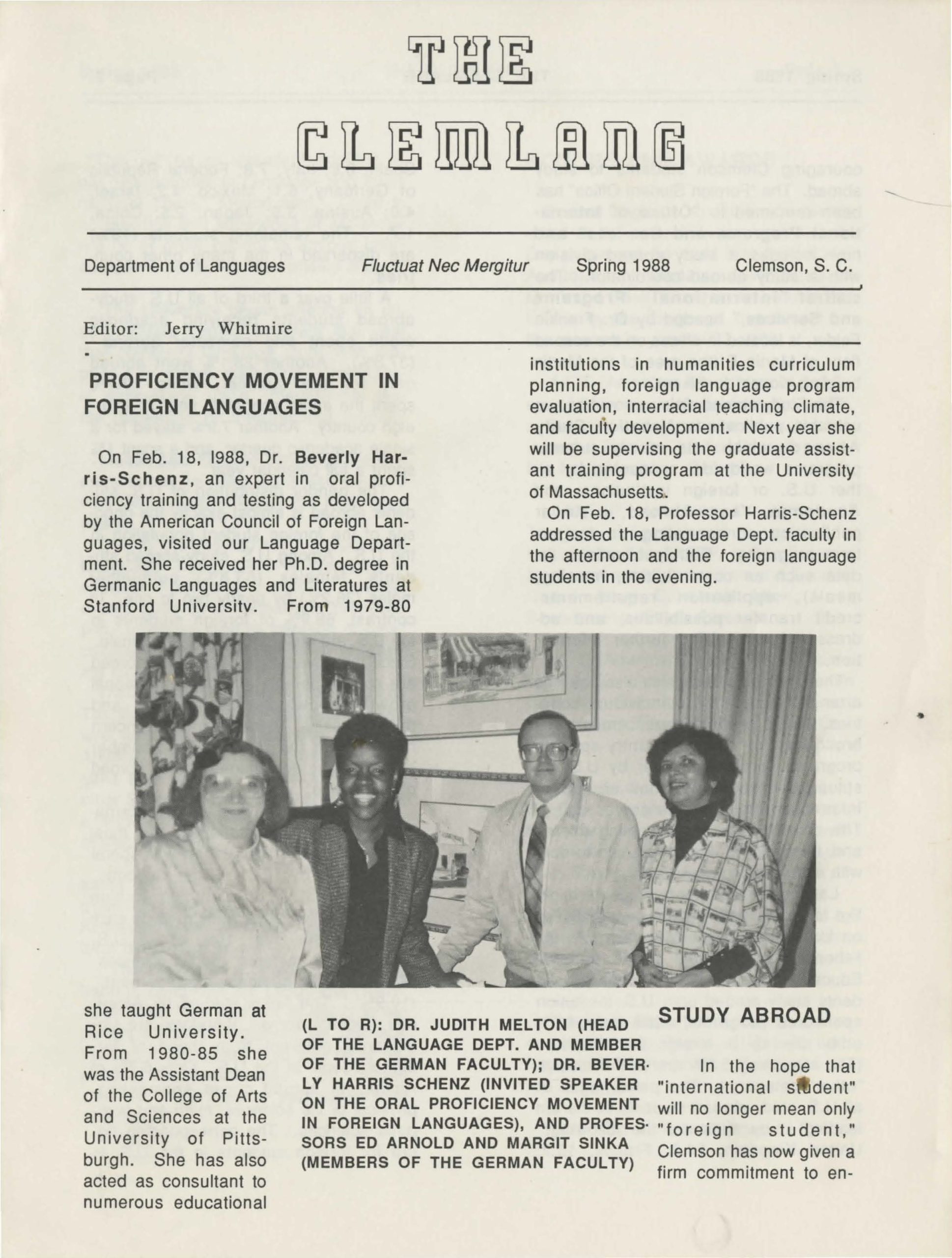 Clemson University Department of Languages Newsletters